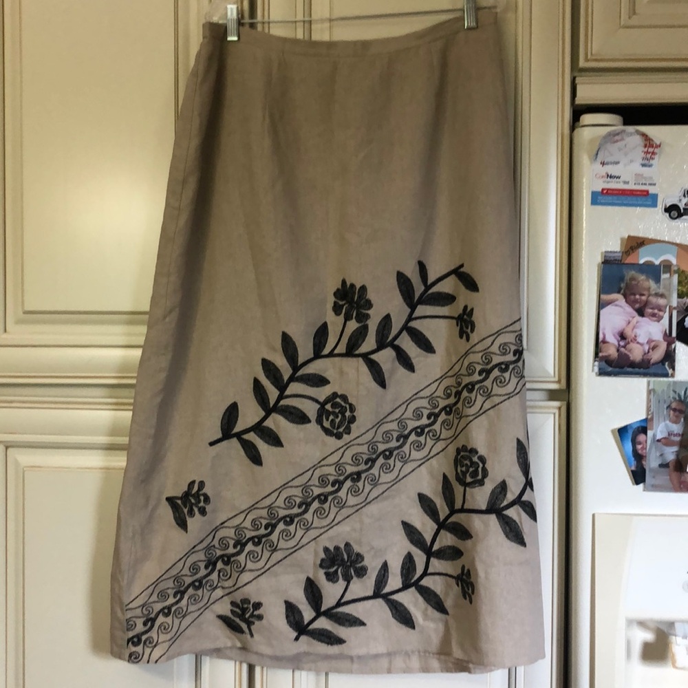 Tan Embellished A-Line Midi Skirt for Work